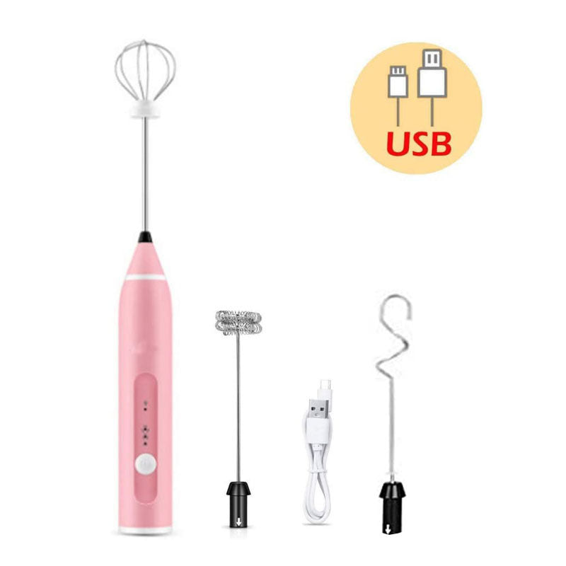 USB Rechargeable Electric Milk Frother With 3 Heads