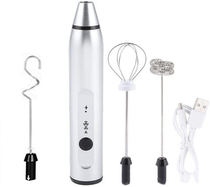 USB Rechargeable Electric Milk Frother With 3 Heads