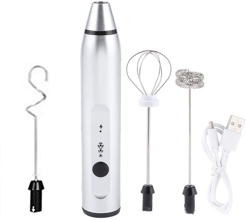 USB Rechargeable Electric Milk Frother With 3 Heads