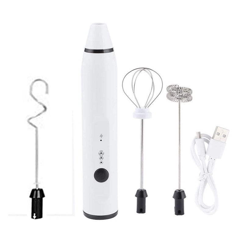 USB Rechargeable Electric Milk Frother With 3 Heads