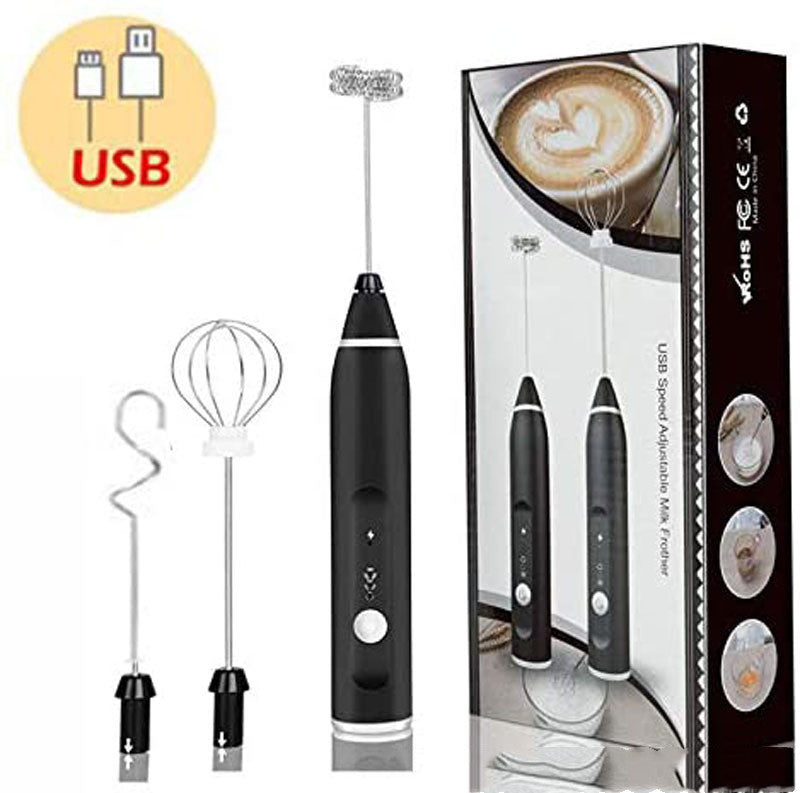 USB Rechargeable Electric Milk Frother With 3 Heads